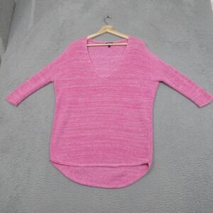 Express Sweater Womens Small Pink V Neck 3/4 Dolman Sleeve Tunic Knit Top